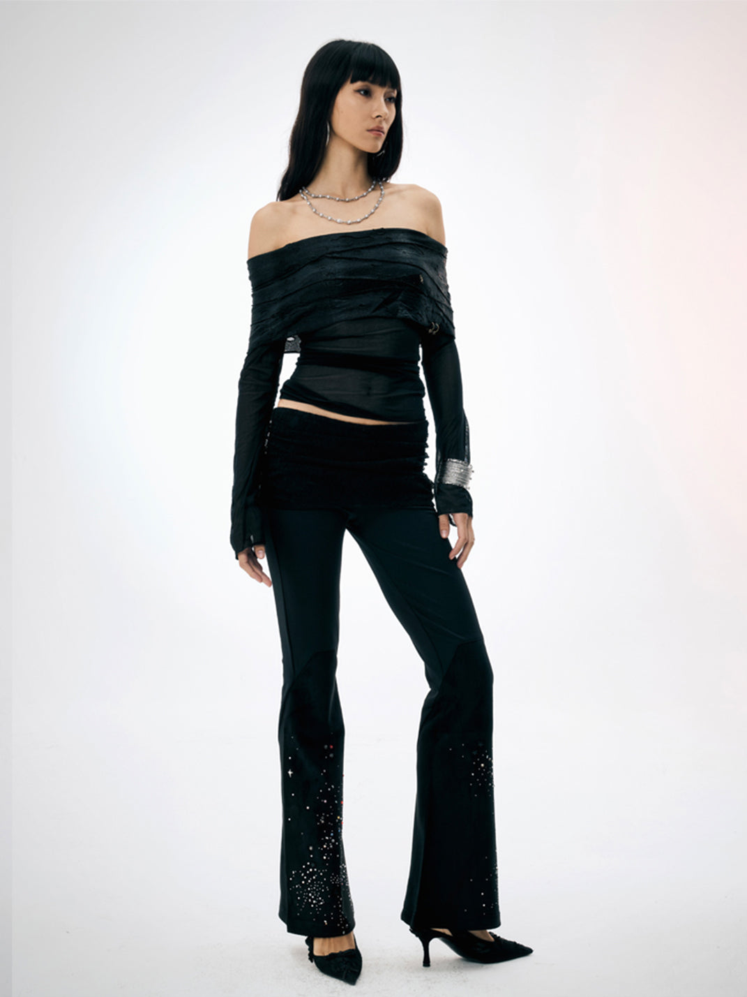 FayChui | Lace Rhinestone Flared Visual Kei Pants - PSYLOS 1, FayChui | Lace Rhinestone Flared Visual Kei Pants, Pants, FayChui, PSYLOS 1